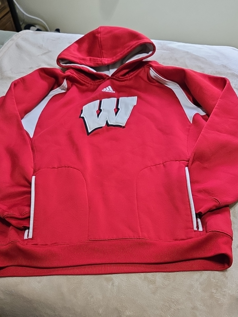 Adidas Red Hoodie with White 'W' Patch and Accents